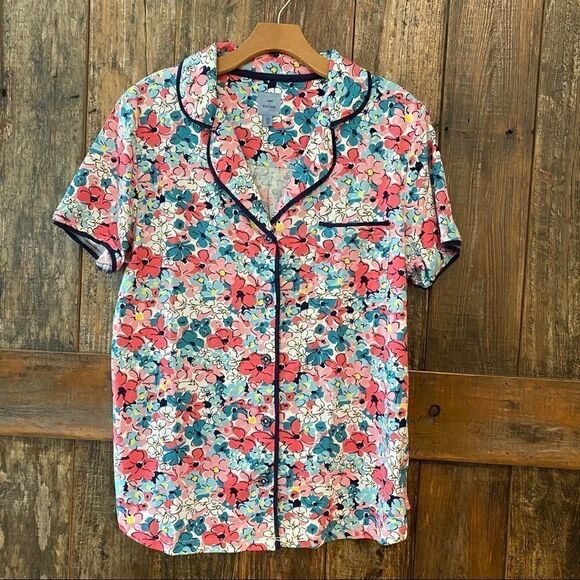 Jane and Bleecker Sz M Pink Floral Soft Button-Up Front Pocket Pajama Top - Picture 2 of 9